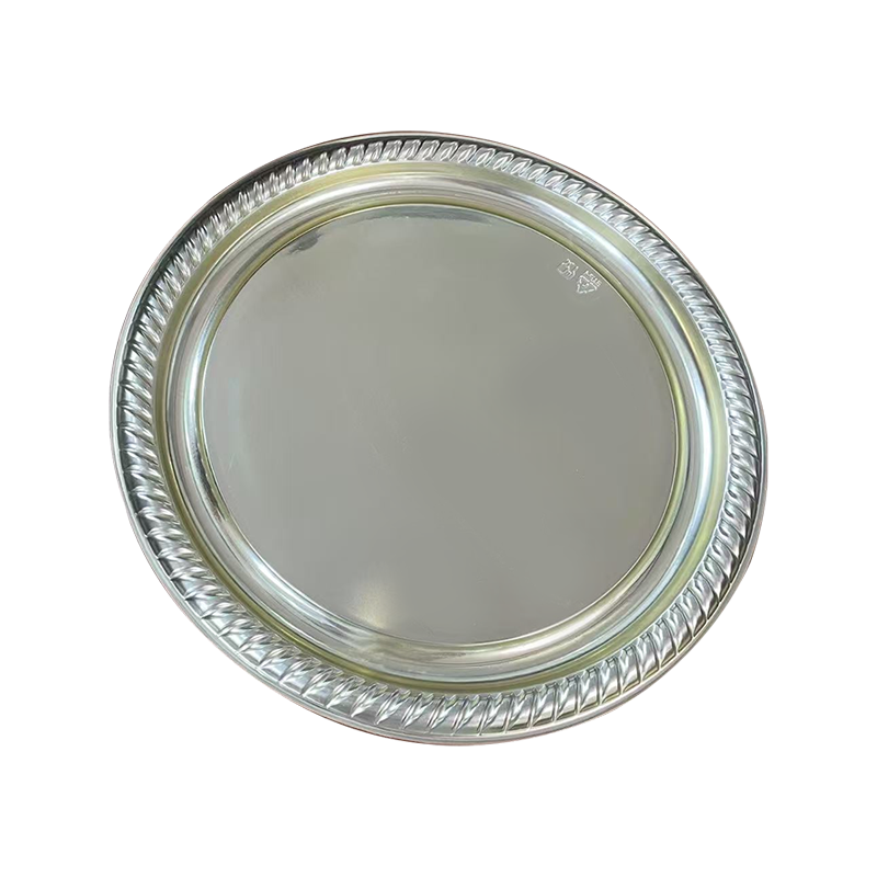 Vassoio circolare con bordo a ventaglio in argento