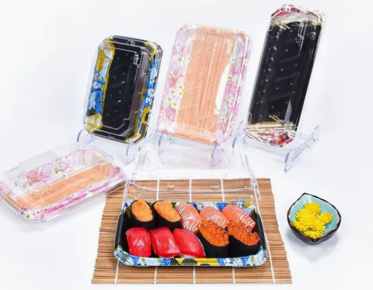 Vassoio per alimenti in plastica usa e getta per sushi 